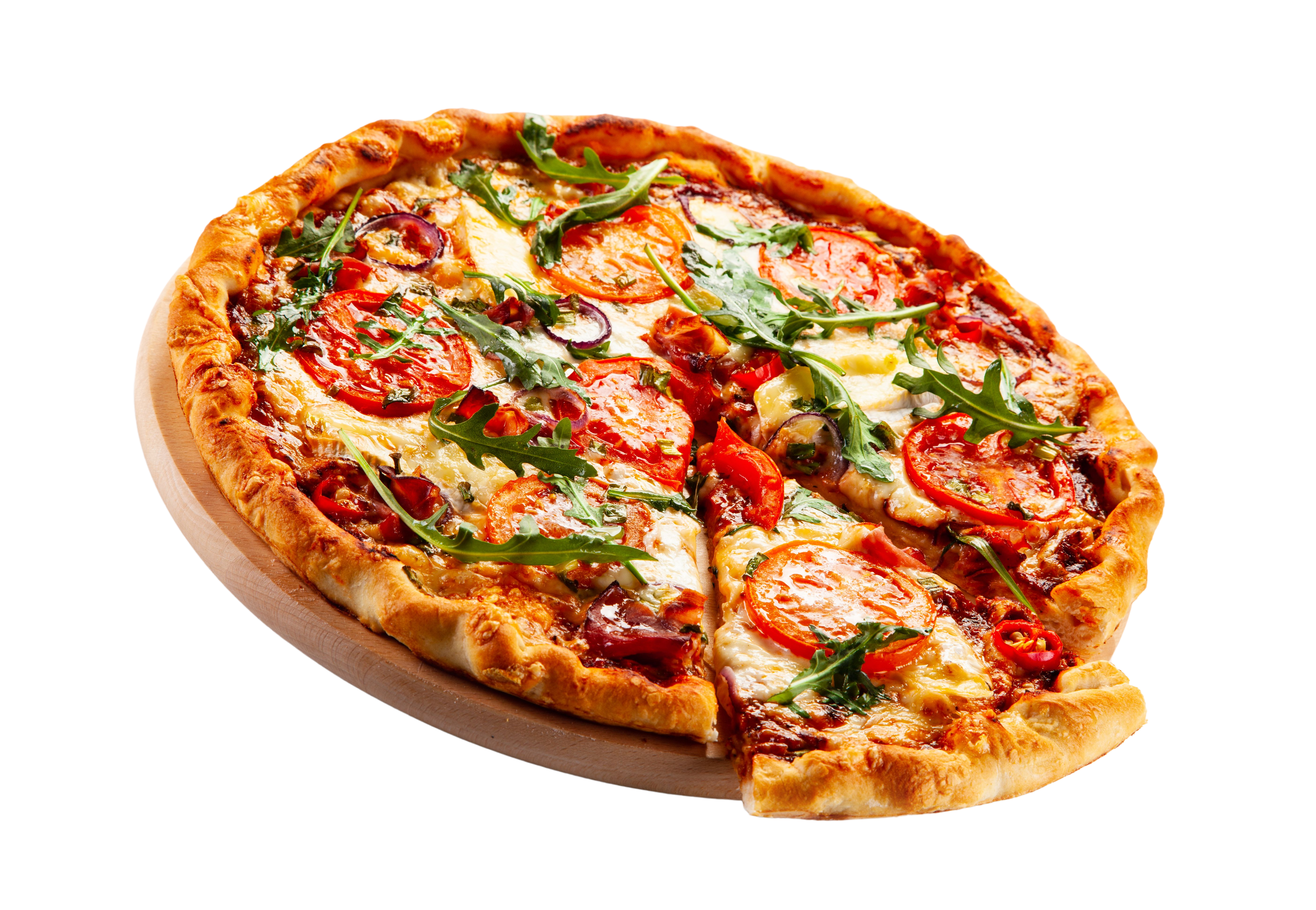 Pizza met ham rucola en groenten